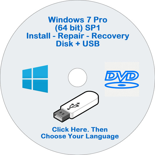 Windows 7 Pro Disk + USB 64 Bit
