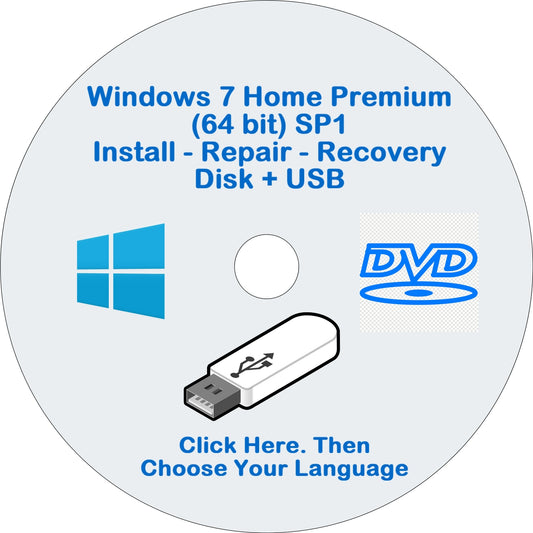 Windows 7 Home Premium Disk + USB 64 Bit